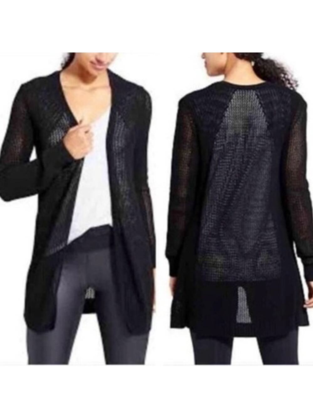 Athleta Black Open Knit Long Cardigan Sweater Women’s M Lightweight Layering